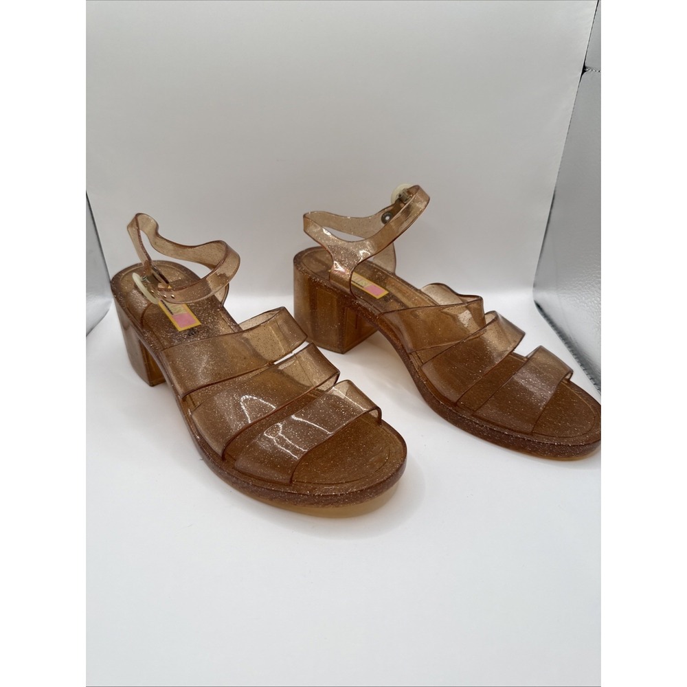 Chunky Brown Glitter Jelly Sandals with Ankle Strap